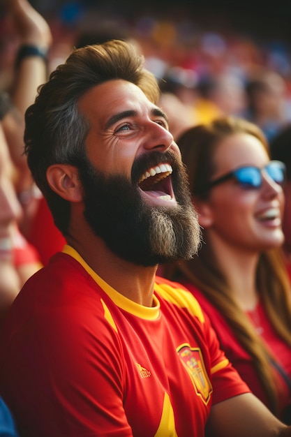 Vista del aficionado al fútbol disfrutando del partido.