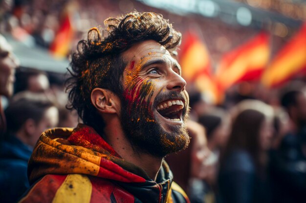 Vista del aficionado al fútbol disfrutando del partido.