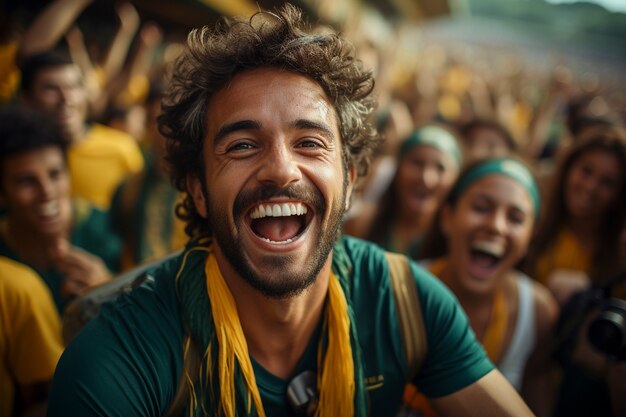 Vista del aficionado al fútbol disfrutando del partido.