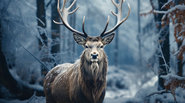 Foto gratuita vista de alces con paisaje natural invernal