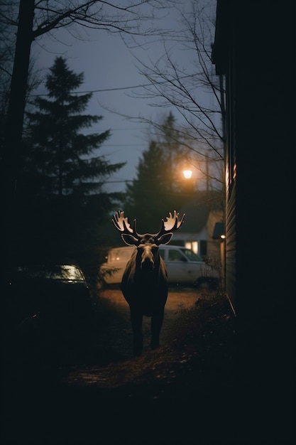 Foto gratuita vista de alces salvajes con paisaje urbano