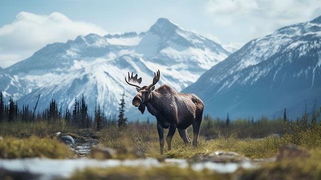 Foto gratuita vista de alces salvajes vagando en el paisaje natural