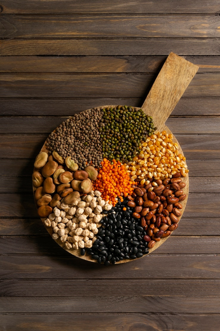 Foto gratuito vista de los alérgenos que se encuentran comúnmente en los granos alimenticios