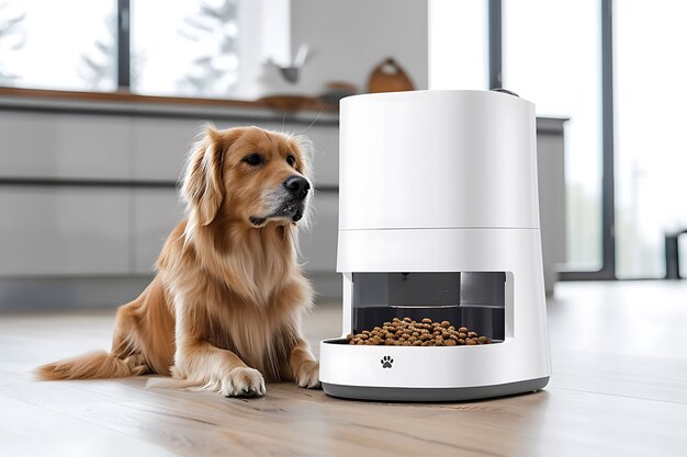 Vista del alimentador inteligente automático para mascotas domésticas