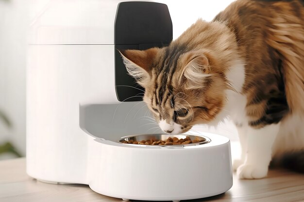 Vista del alimentador inteligente automático para mascotas domésticas