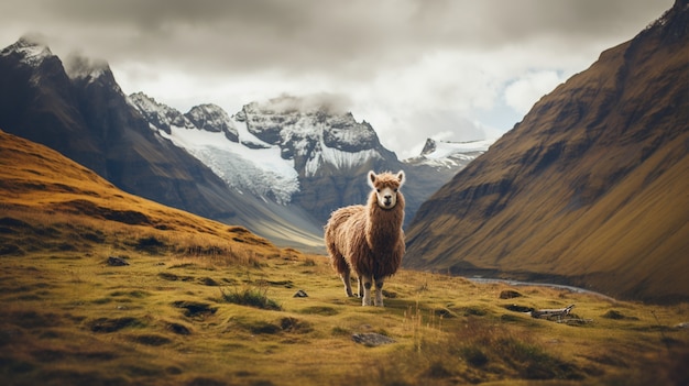 Vista de la alpaca silvestre