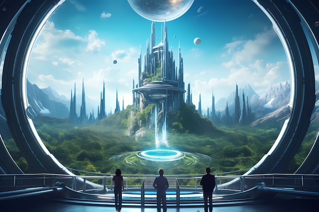Vista de alta tecnología de la tierra futurista