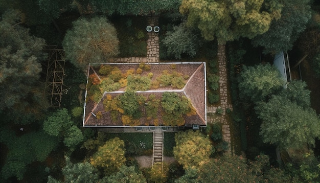 Foto gratuita vista de ángulo alto del paisaje forestal de otoño generado por ia