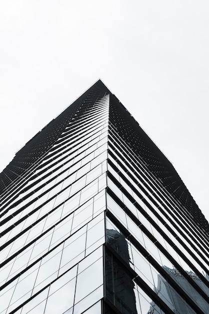 Vista de ángulo bajo edificio en escala de grises