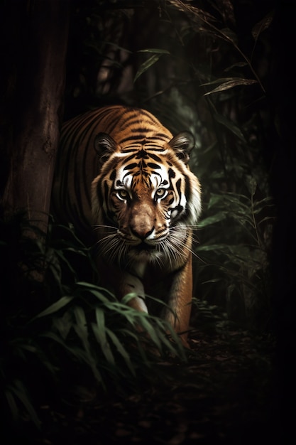 Vista del animal tigre en estado salvaje
