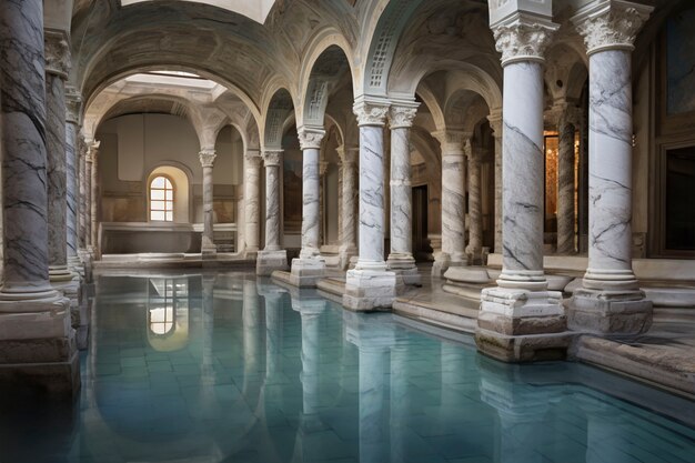 Vista del antiguo palacio romano con piscina