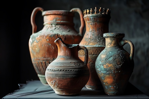 Foto gratuita vista de antiguos vasos de cerámica y cerámica