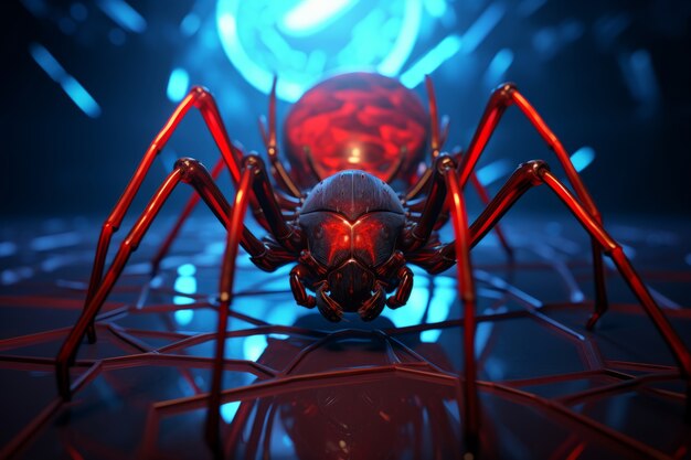 Vista de una araña tridimensional con patas y queliceras