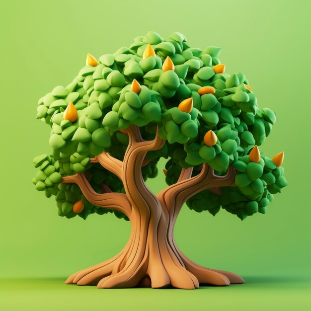 Vista del árbol 3d con ramas y hojas.