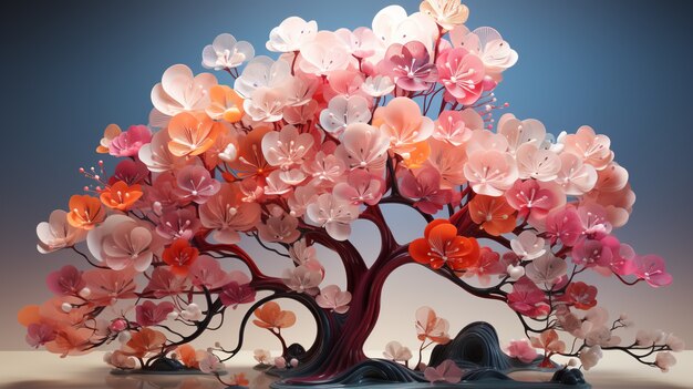 Vista del árbol de flores rosadas en 3D