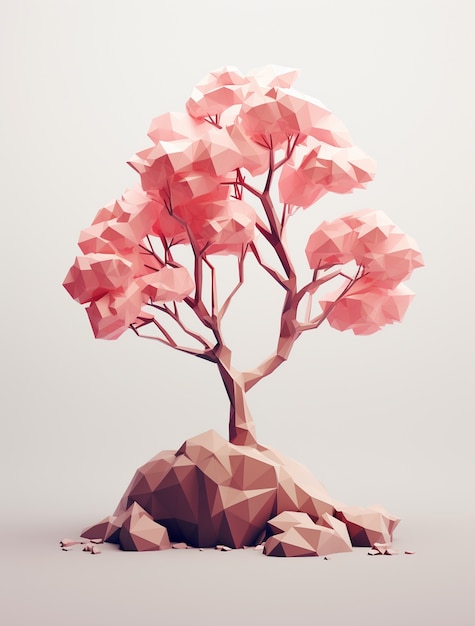 Vista del árbol de flores rosadas en 3D