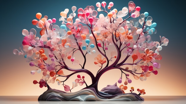 Vista del árbol de flores rosadas en 3D