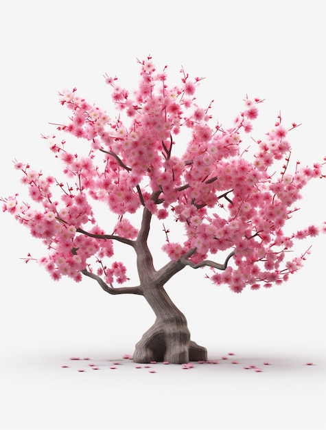 Vista del árbol de flores rosadas en 3D