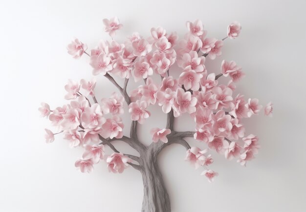 Vista del árbol de flores rosadas en 3D