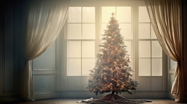 Foto gratuita vista del árbol de navidad bellamente decorado en casa