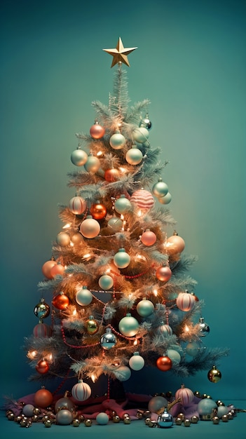 Vista del árbol de navidad bellamente decorado