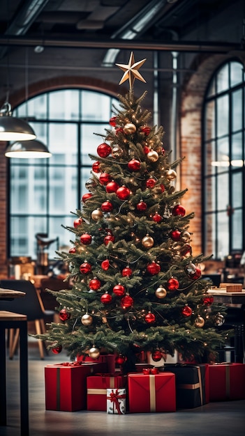 Vista del árbol de navidad bellamente decorado