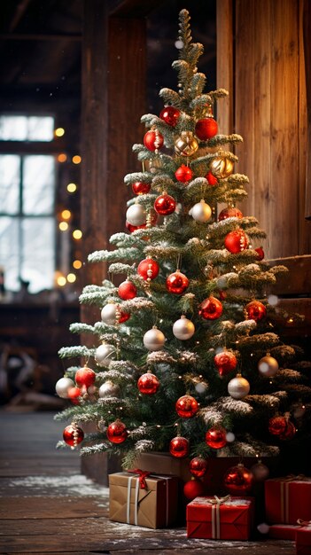 Vista del árbol de navidad bellamente decorado