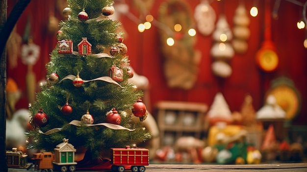 Vista del árbol de navidad decorado con adornos