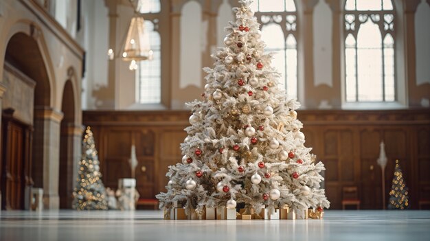 Vista del árbol de navidad decorado con adornos