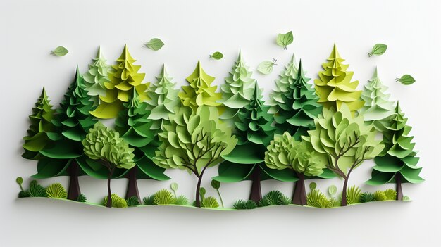 Vista de los árboles de estilo de papel 3D