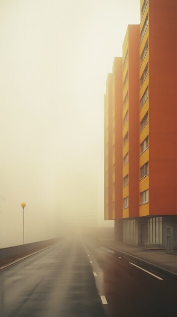 Vista de la arquitectura de la ciudad con niebla