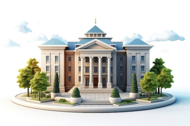 Vista de la arquitectura del edificio del tribunal en 3D para la celebración del día del abogado