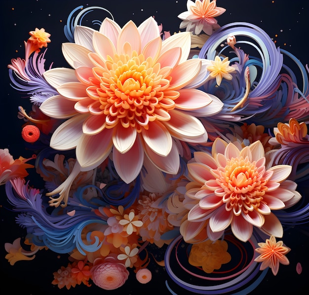 Vista del arreglo floral abstracto 3d