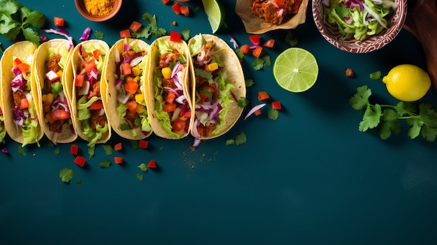 Foto gratuita vista de arriba delicioso arreglo de tacos