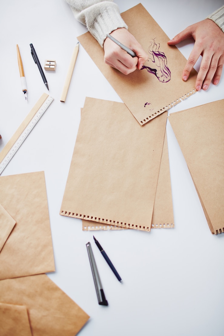 Foto gratuito vista de arriba de un dibujo de un artista