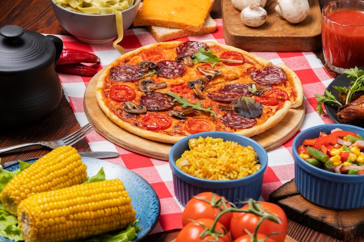 Foto gratuito vista de arriba en la mesa llena de comida