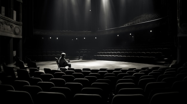 Vista de los asientos en blanco y negro del teatro