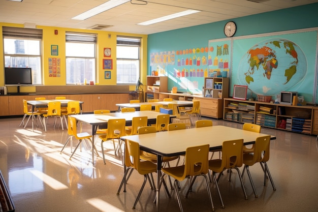 Vista del aula moderna en la escuela