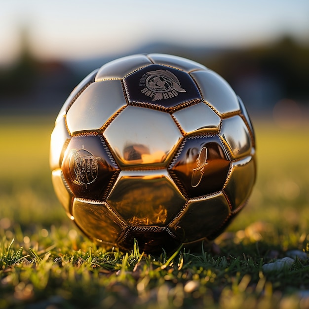 Vista del balón de fútbol en el campo de hierba