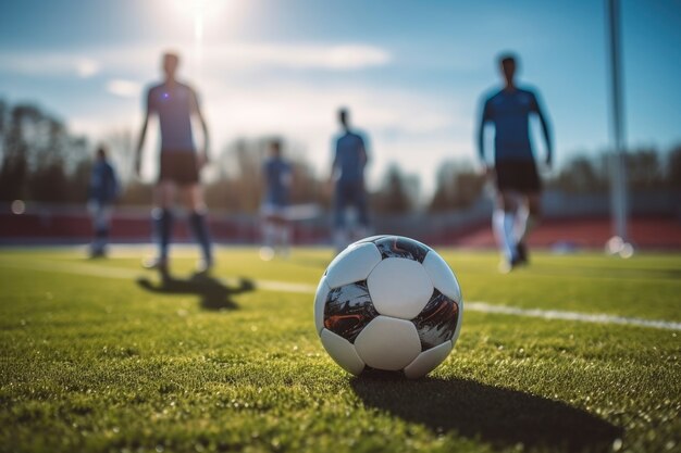 Vista del balón de fútbol en el campo