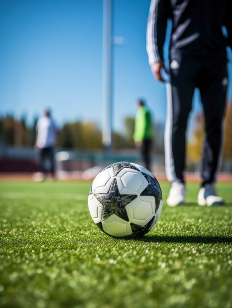 Vista del balón de fútbol en el campo