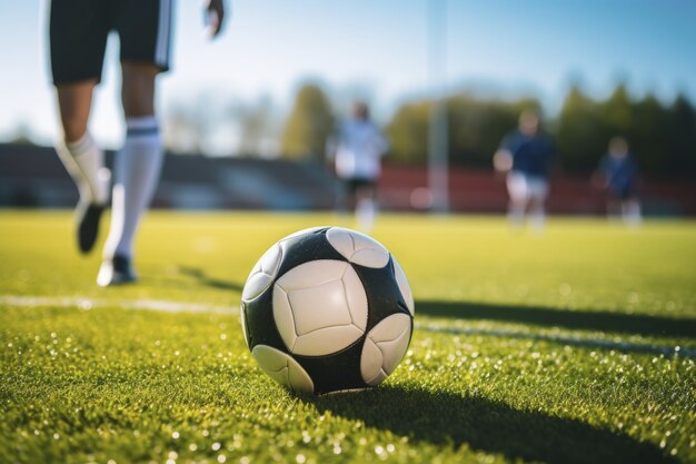 Vista del balón de fútbol en el campo