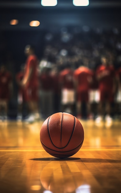 Vista del baloncesto en la cancha.