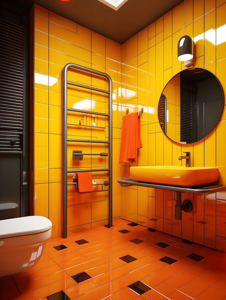 Foto gratuito vista de un baño pequeño con decoración y muebles de estilo moderno