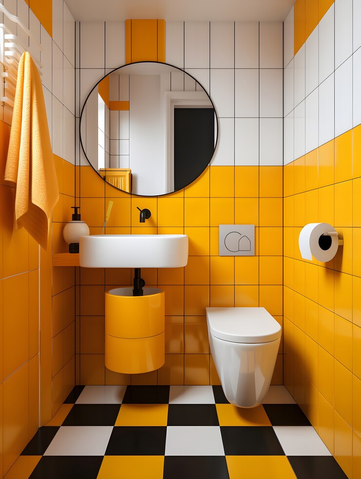 Foto gratuito vista de un baño pequeño con decoración y muebles de estilo moderno