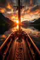 Foto gratuita vista de un barco en el agua al atardecer