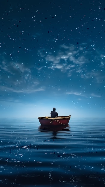 Foto gratuita vista del barco en el agua por la noche