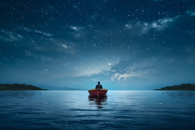 Foto gratuita vista del barco en el agua por la noche