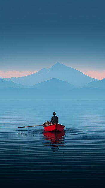 Vista del barco flotando en el agua con paisajes naturales