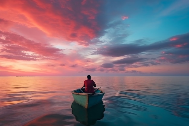 Foto gratuita vista del barco flotando en el agua con paisajes naturales